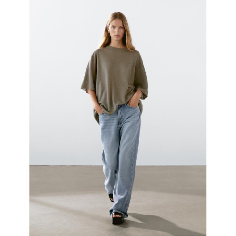 ★ Massimo Dutti★ Linen oversized short sleeve sweater 056