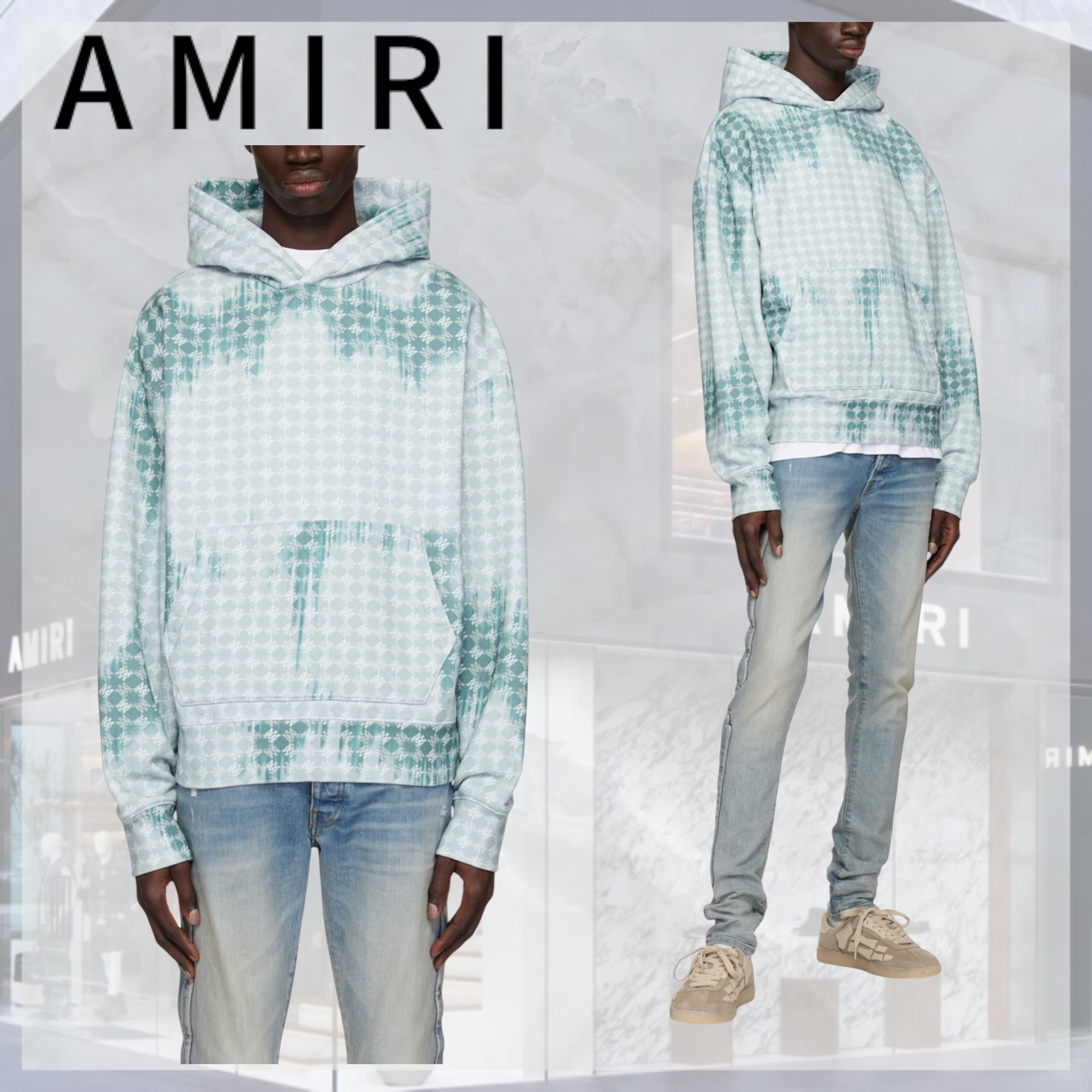 AMIRI♡ ブルー MA Quad ブリーチ フーディ