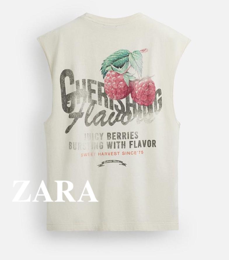 ★ドイツ発*ZARA*新作*プリントスリーブレスTシャツ/OY-WHITE★