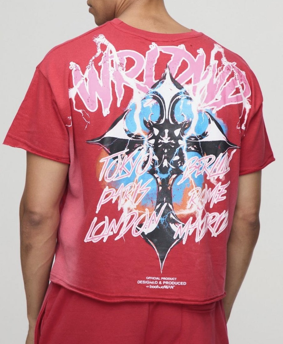 《boohoo》シュランケンクロス ウォッシュ.ダメージ加工 Tシャツ