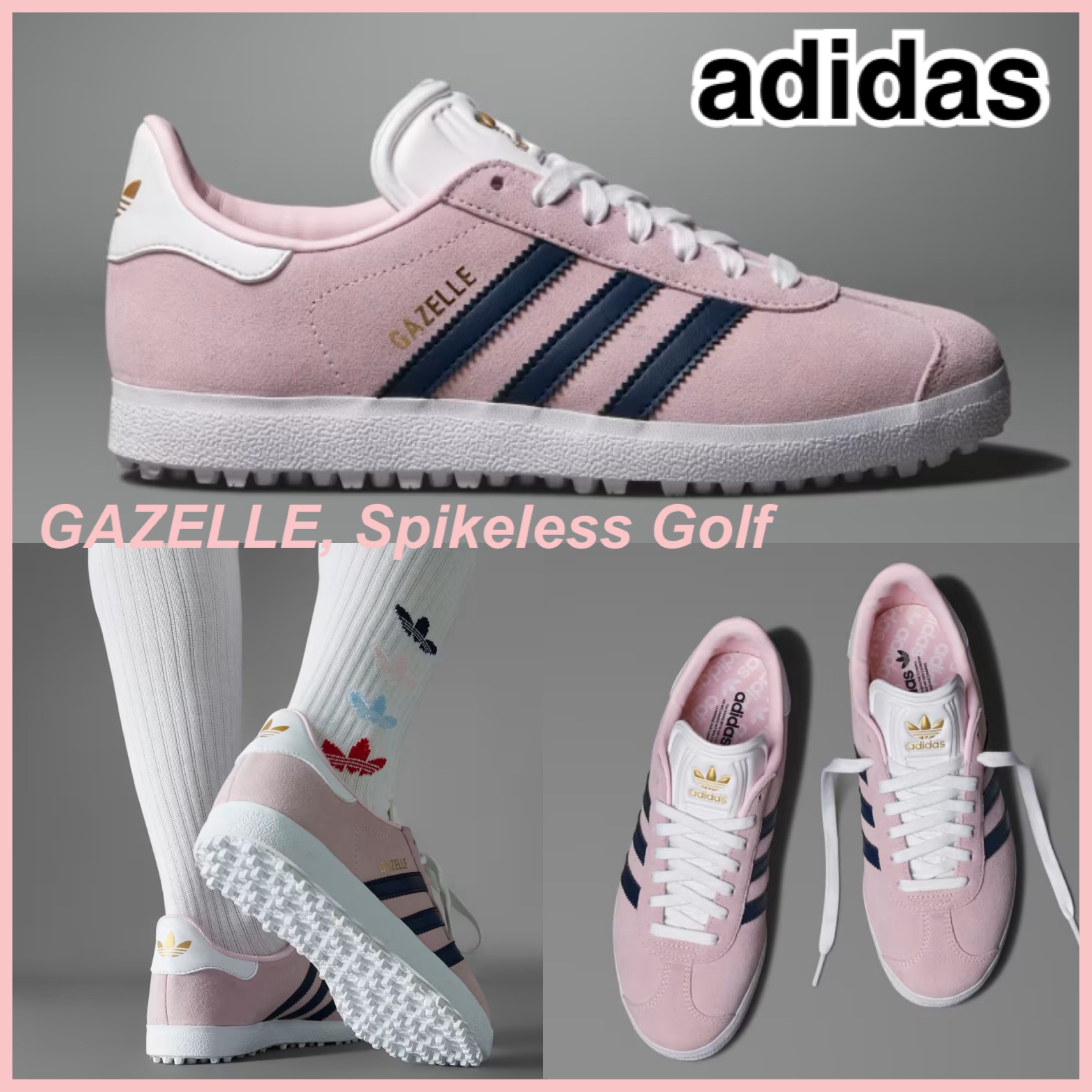【adidas】GAZELLE Spikeless Golf シューズ ピンク