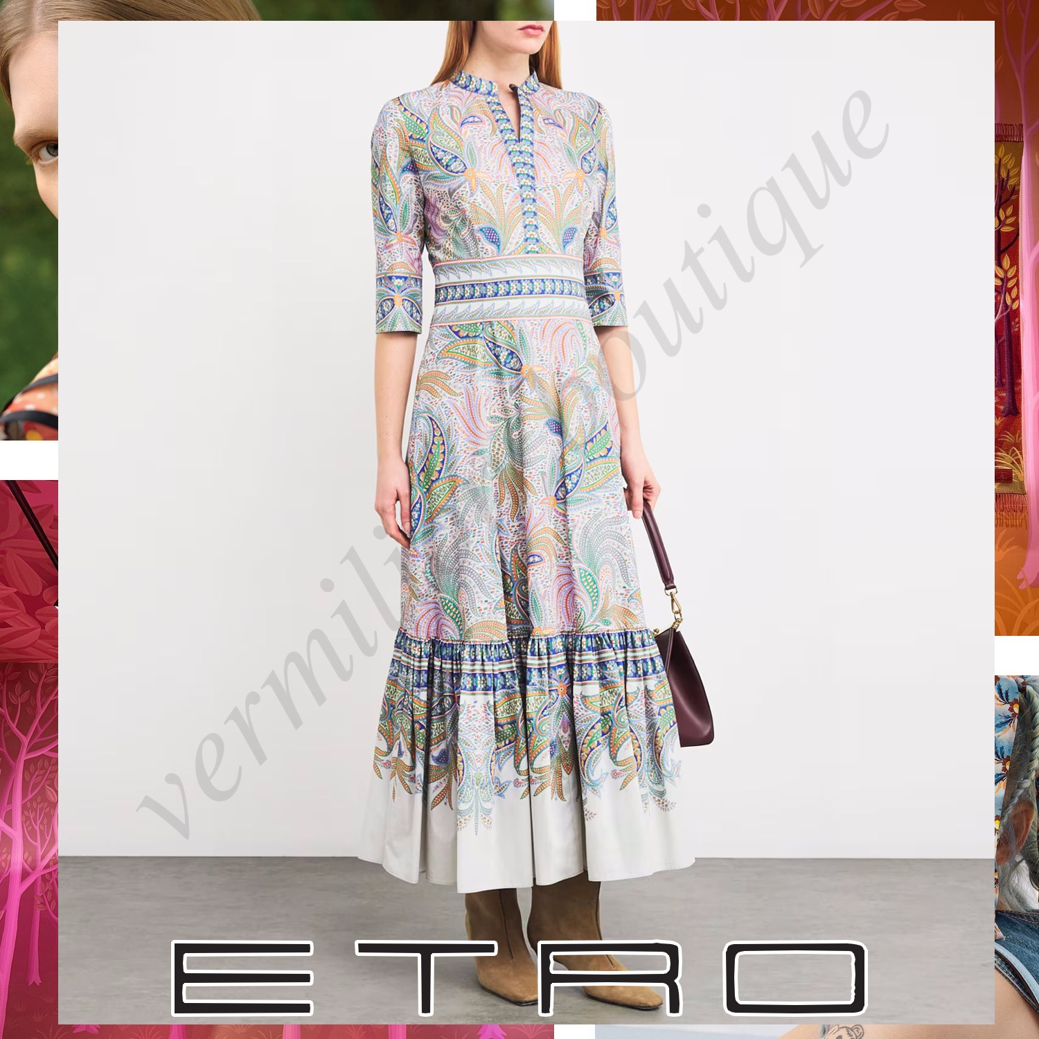 ETRO フラウンス コットン ドレス ワンピース マルチカラー