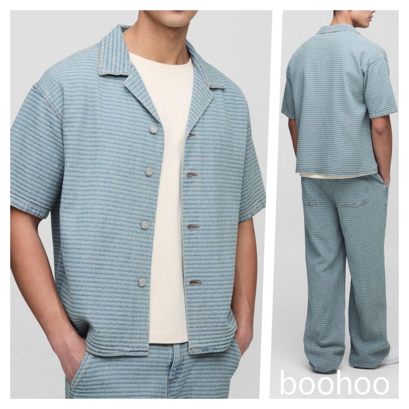 ☆boohoo MAN☆ジャカードデニム オーバーサイズ シャツ