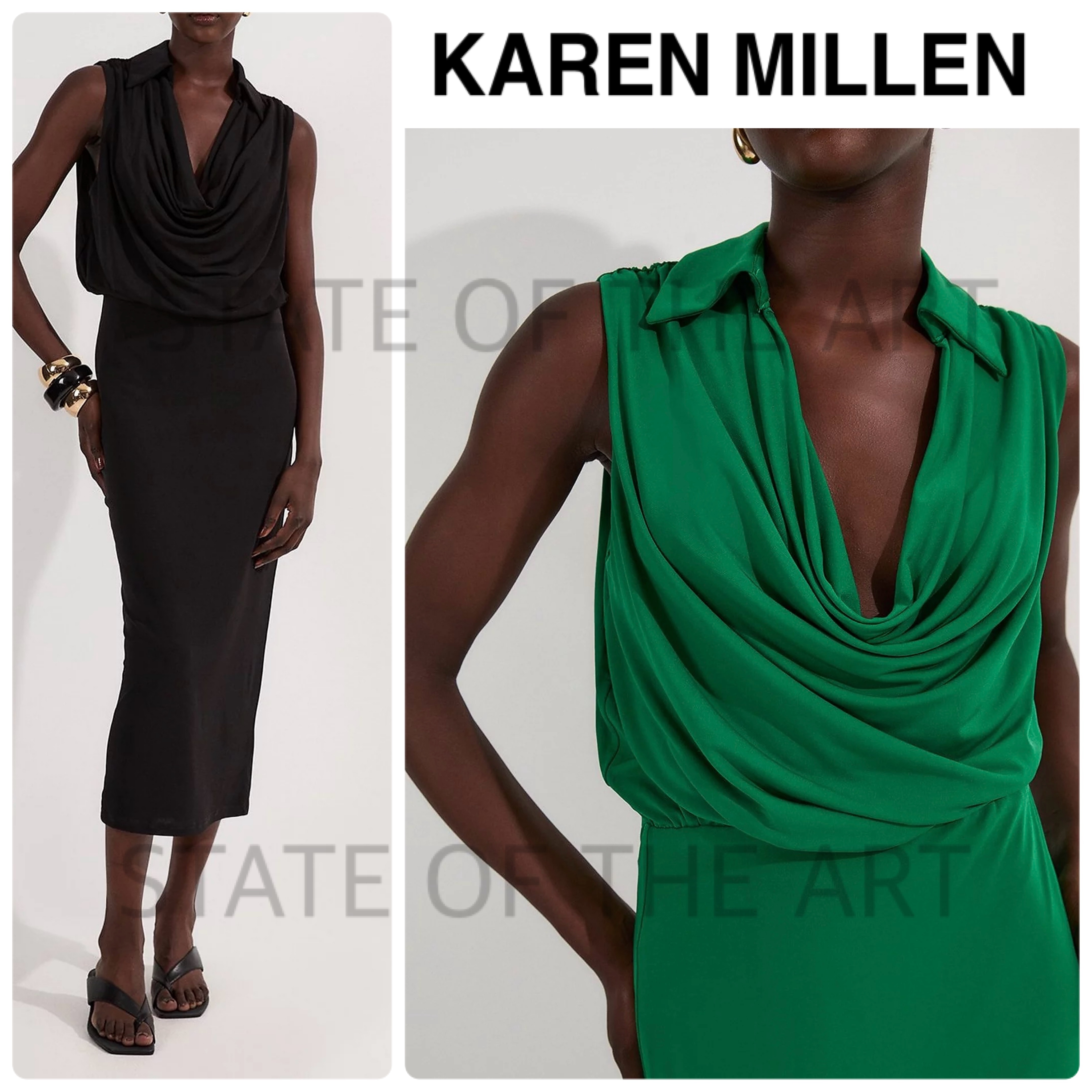 【Karen Millen】ドレープ カラー クレープ マキシドレス