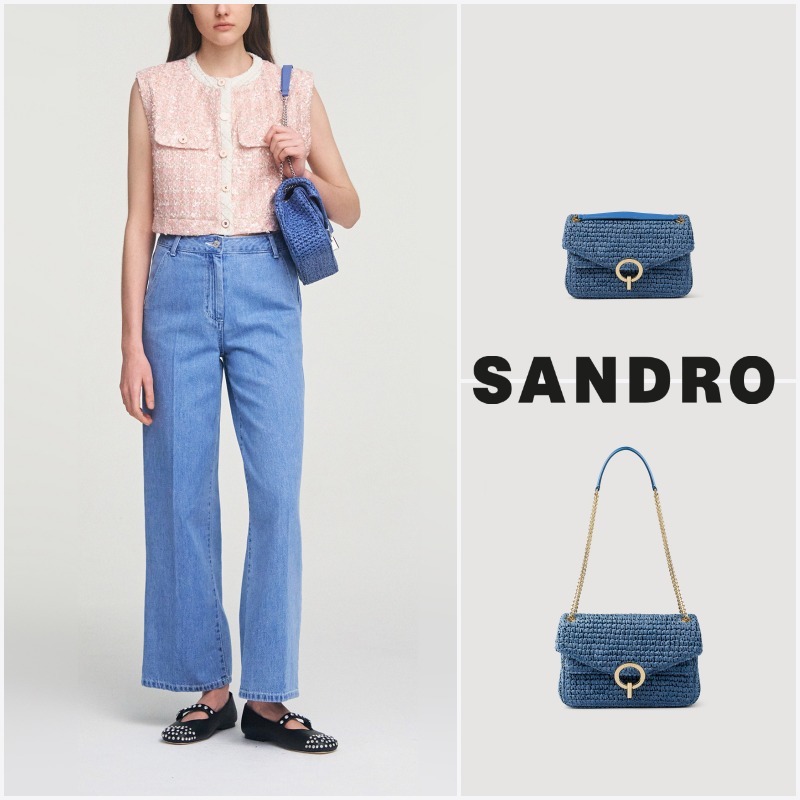 【SANDRO】Yza ブレードラフィア チェーンバッグ ブルー