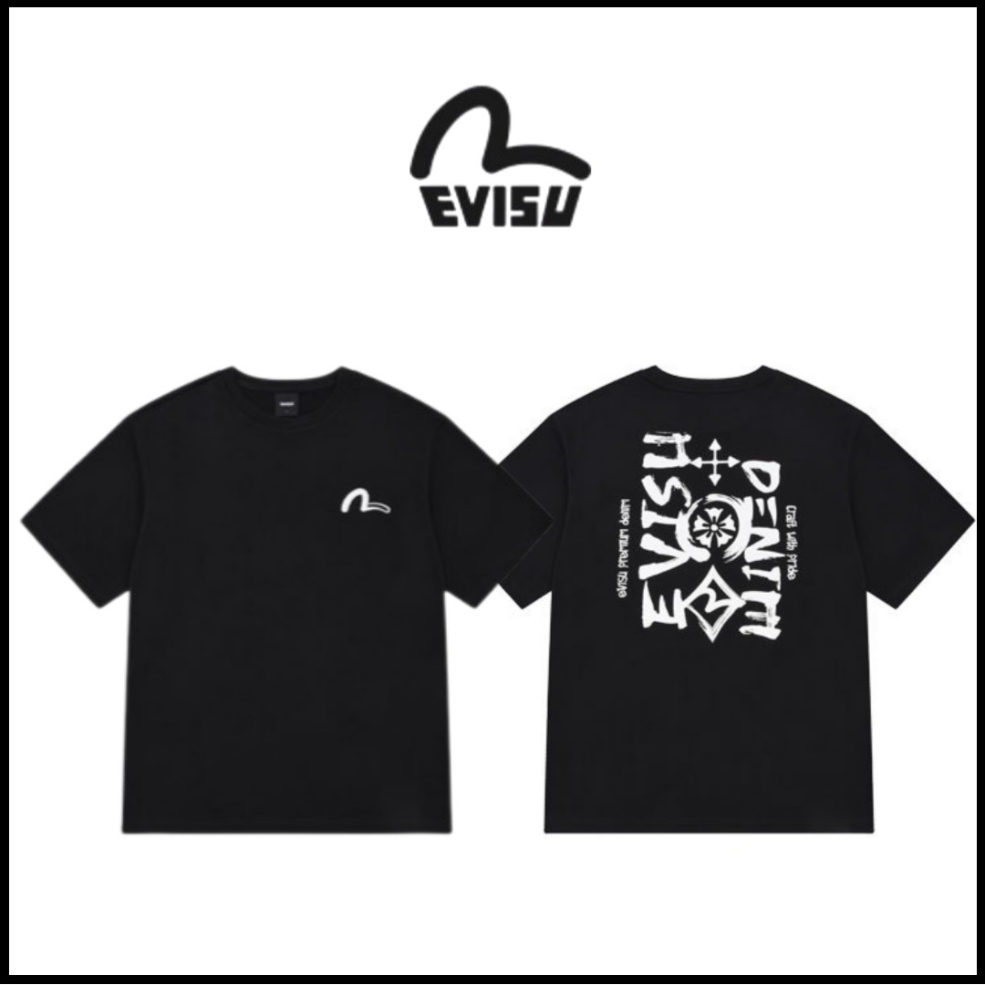 Tシャツ・カットソー [EVISU] Square English brush touch short-sleeved TOP BK
