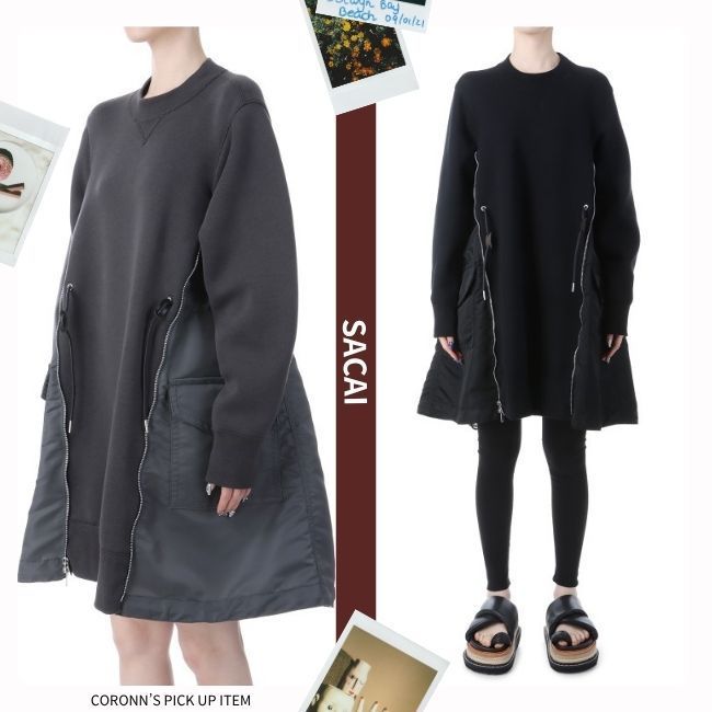 タキマキ愛用《Sacai》スポンジスウェット NYLON 切り替えワンピ