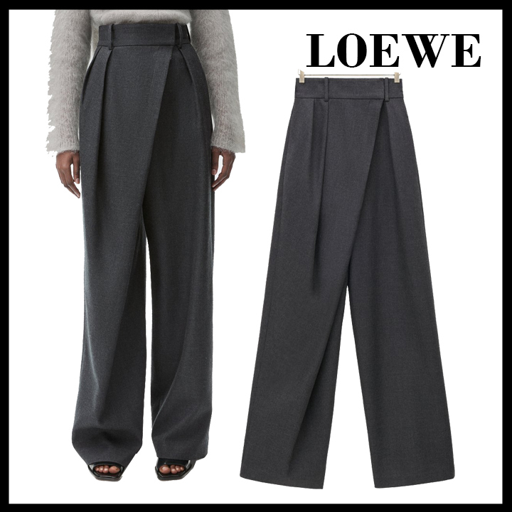 LOEWE直営店ウールラップパンツ アンスラサイトメランジ