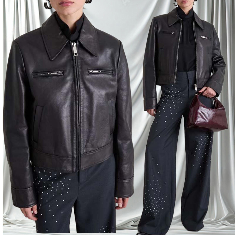 SPORTMAX「BOLSENA」カーフスキン レザーライダースジャケット