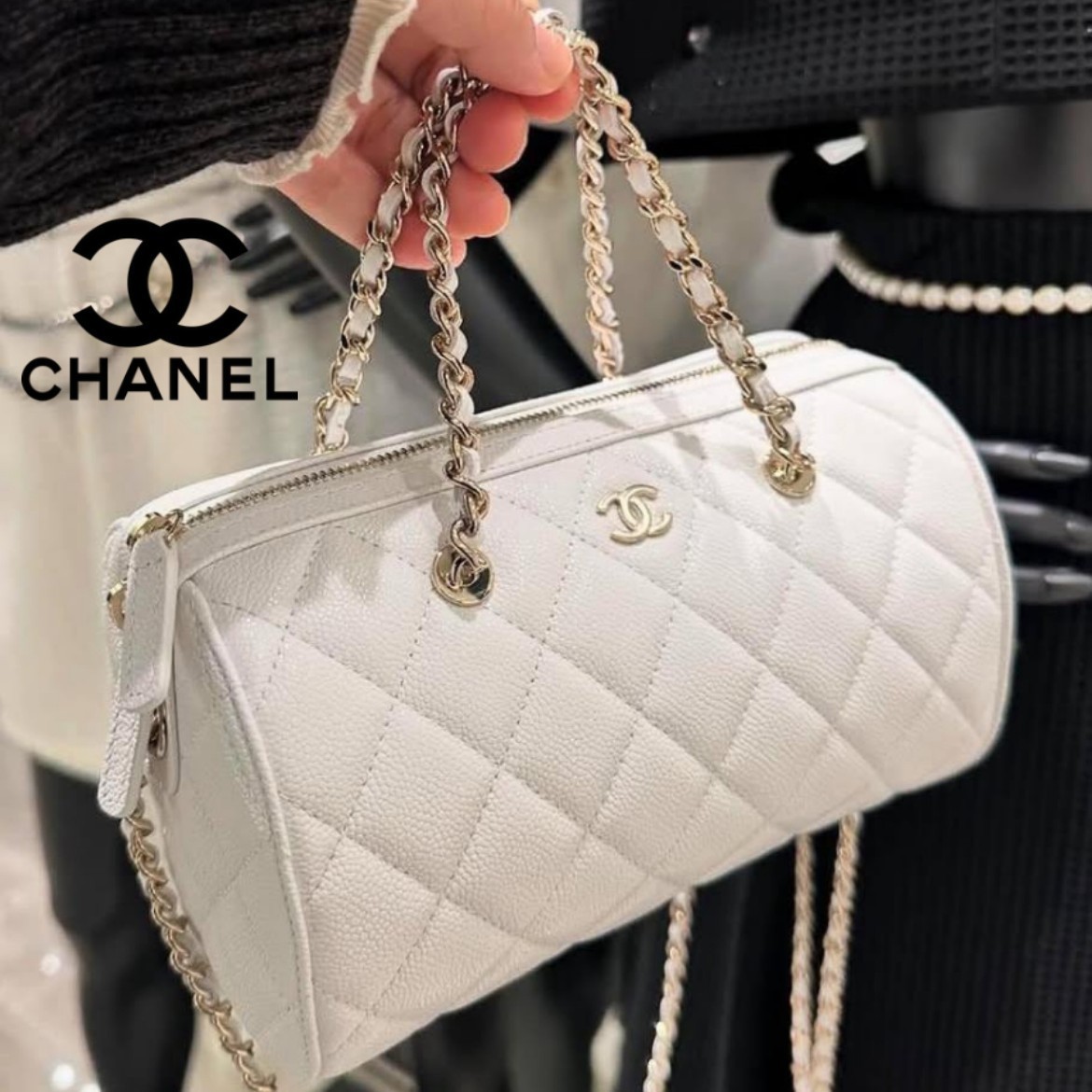 【CHANEL】25P ミニボーリングバッグ チェーンクラッチ ホワイト
