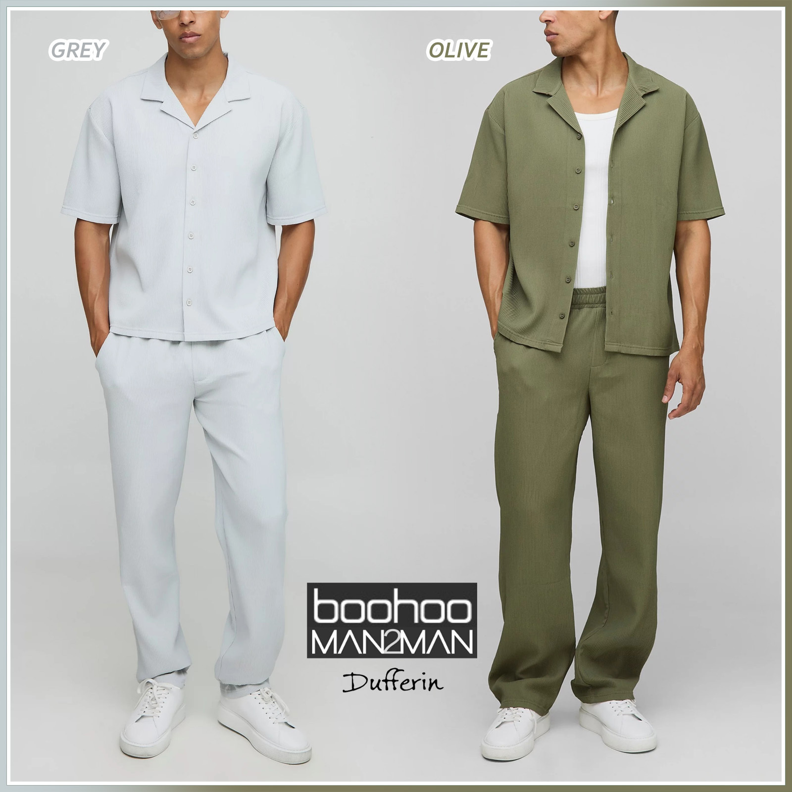 boohoo MAN プリーツシャツ & ストレートパンツ セットアップ
