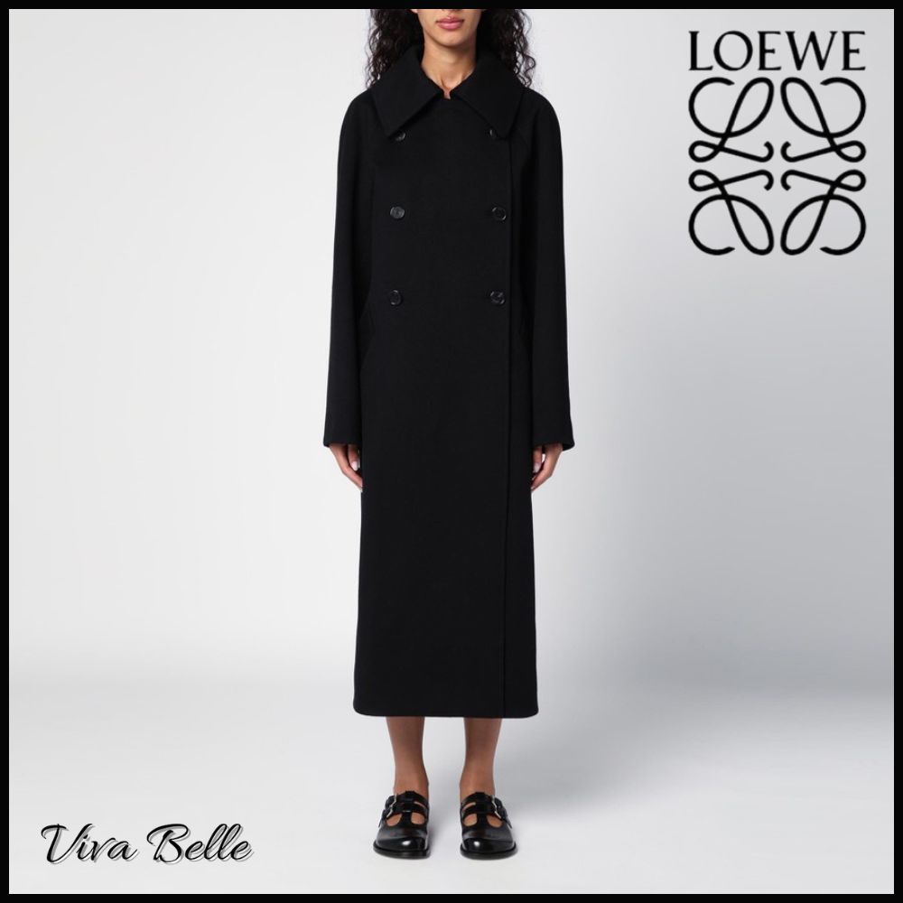 【VIP価格！】LOEWE 黒のダブルブレストウールコート