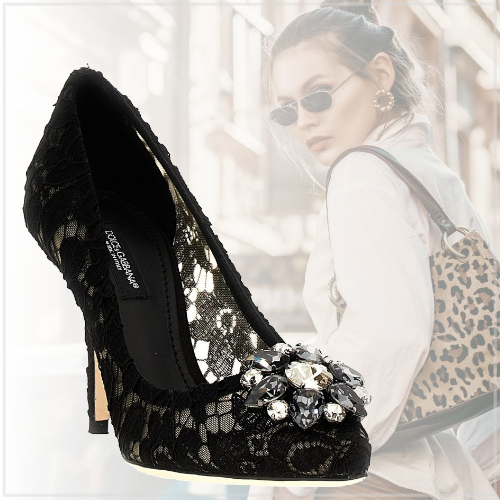 気品【Dolce & Gabbana】レース ブローチ レインボー パンプス