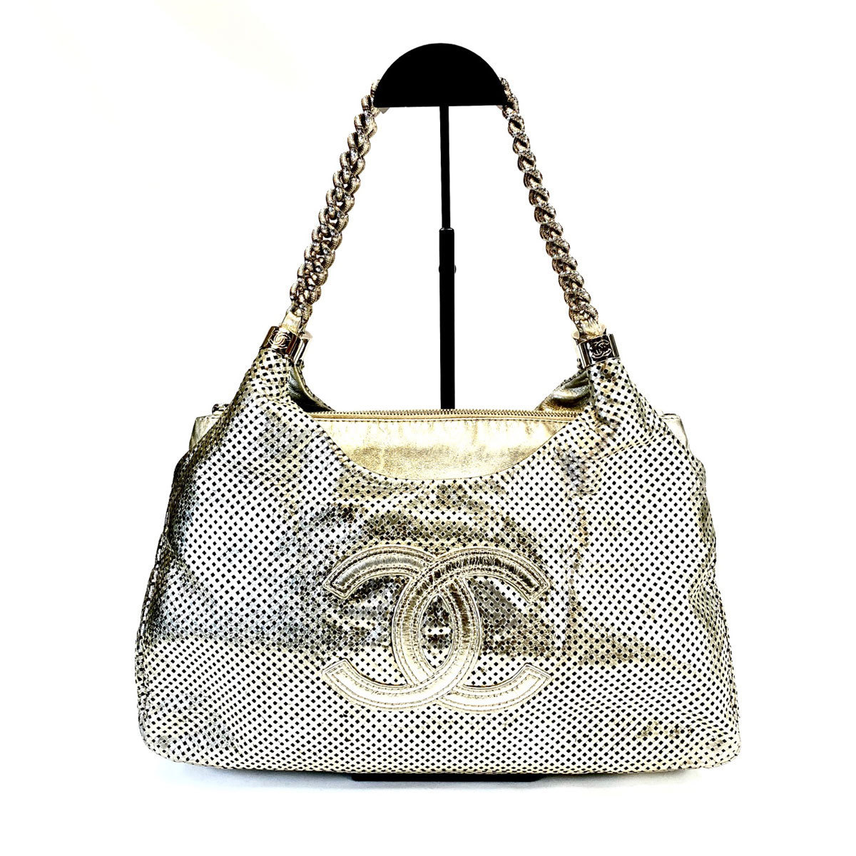 CHANEL パンチングレザー チェーンショルダー トートバッグ 9475