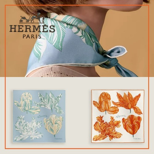 【コーデの差し色に】HERMES スカーフ  チューリップ柄