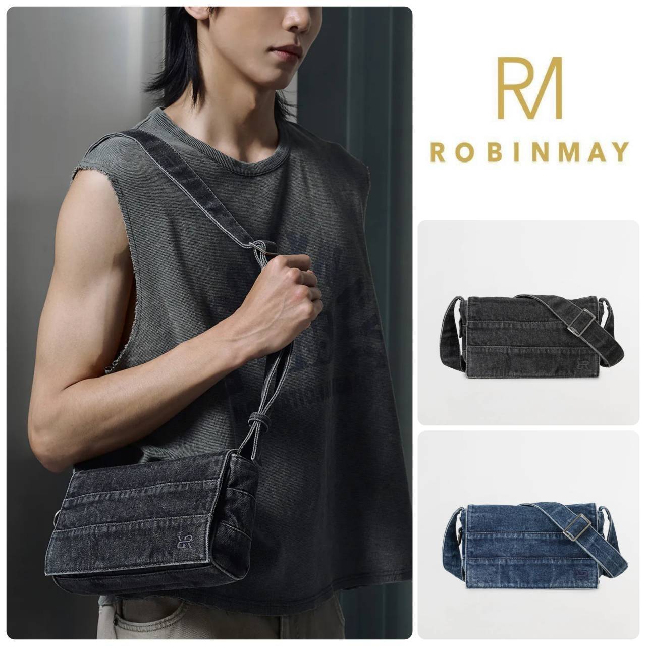 ROBINMAY■EZC005 ウォッシュドデニムクロスボディバッグ/送料込