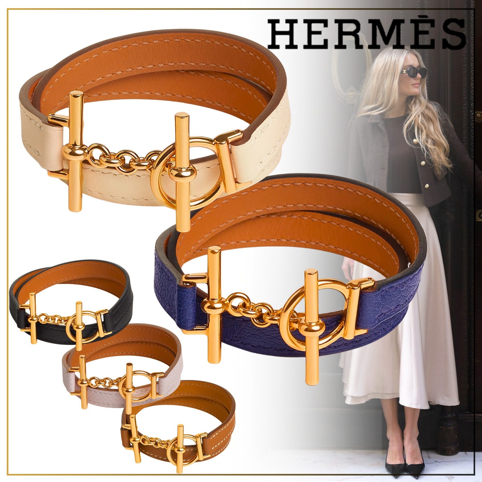 【HERMES】クロワジエール レザーブレスレット ドゥブルトゥール