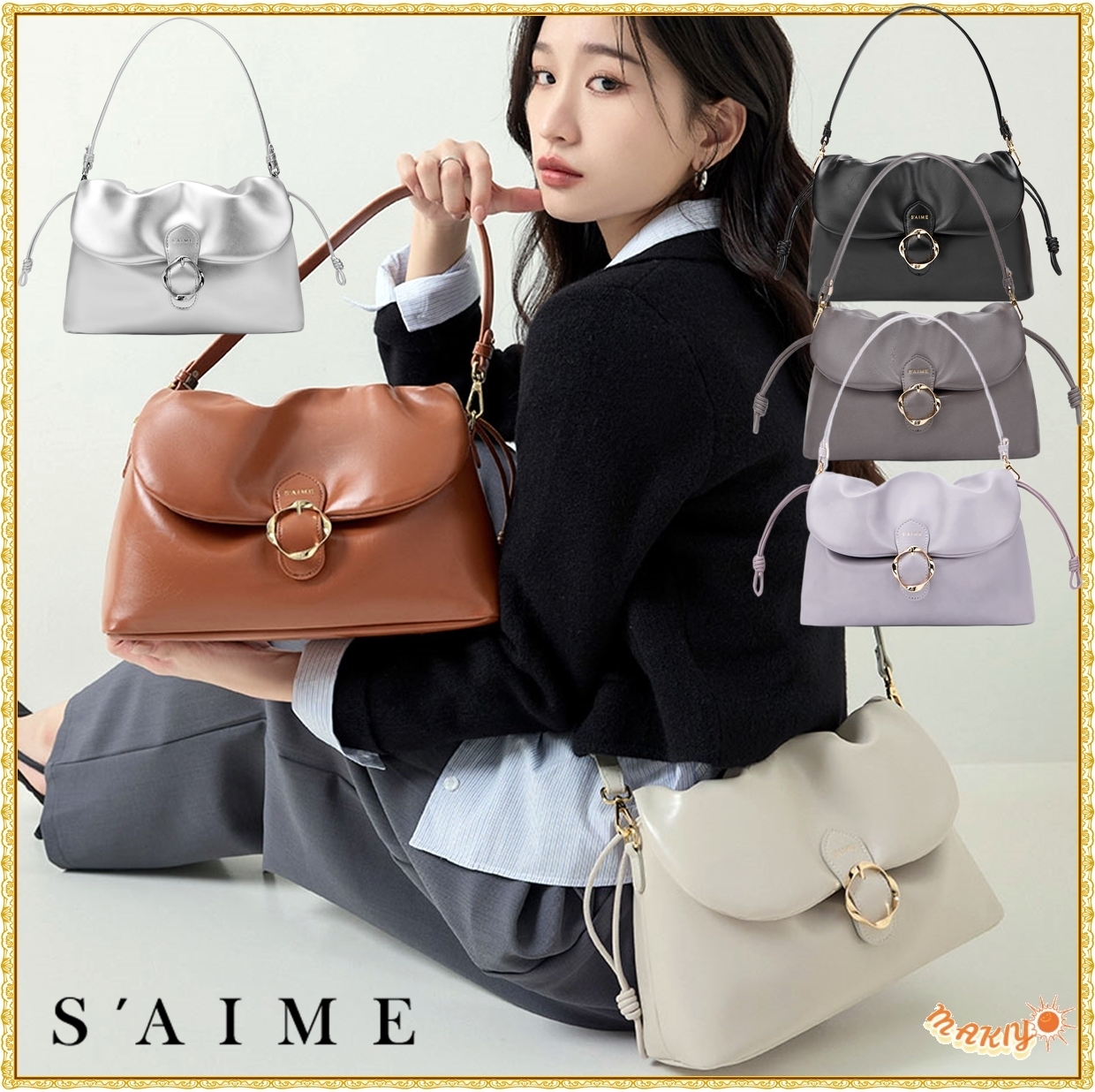 送料込★S’AIME★波紋五金束口掀蓋方包 M★2way ショルダーBAG