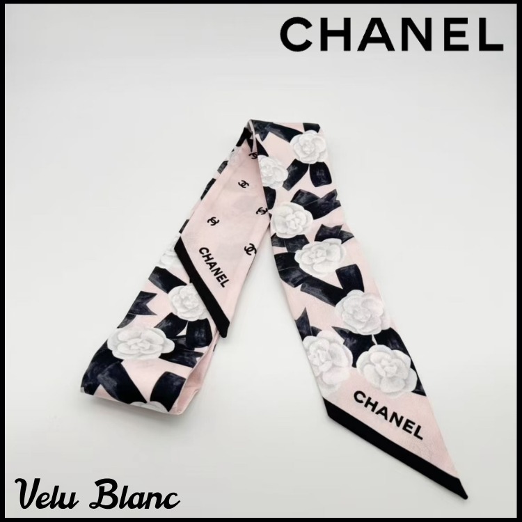 おしゃれ♪【CHANEL】スカーフ ツイリー カメリア柄 ピンク