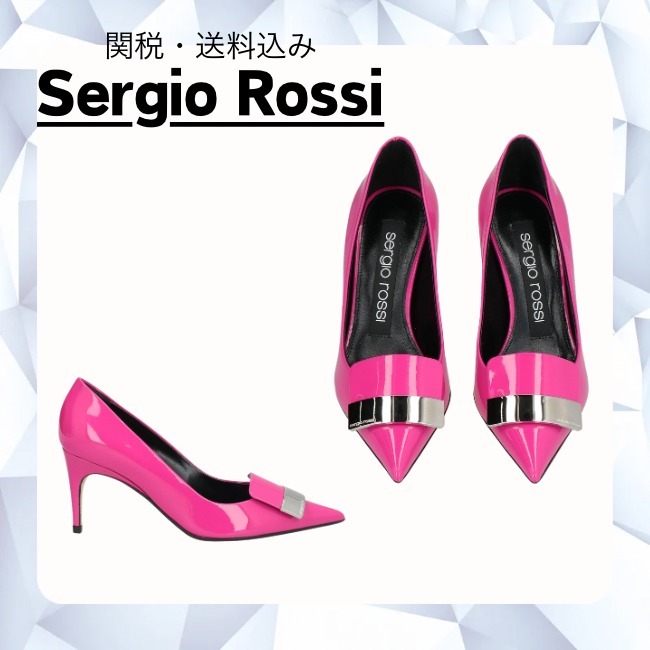 関税・送料込み【Sergio Rossi】フューシャ ロゴパンプス