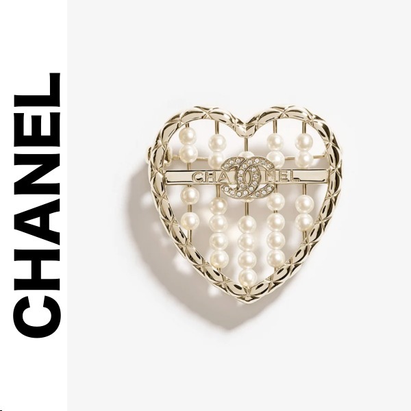 《25A》CHANEL 国内発送 新作 ハート×パール CCロゴ ブローチ