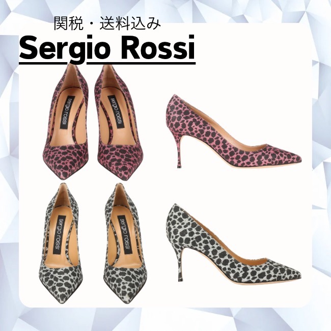 関税・送料込み【Sergio Rossi】グリッター ヒョウ柄パンプス
