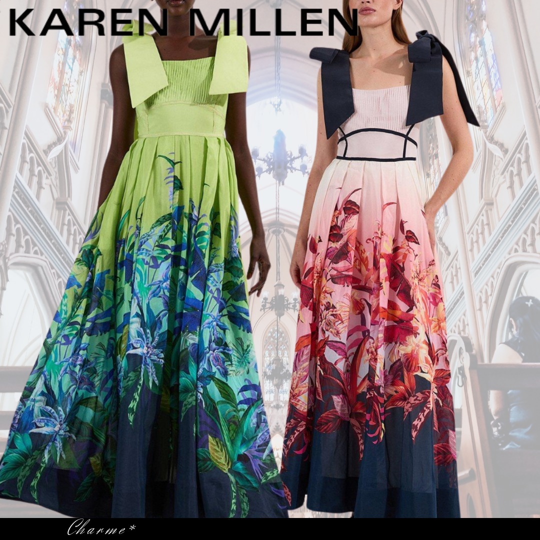 KAREN MILLEN ドレス ワンピース フレア リボン 花柄 プリーツ
