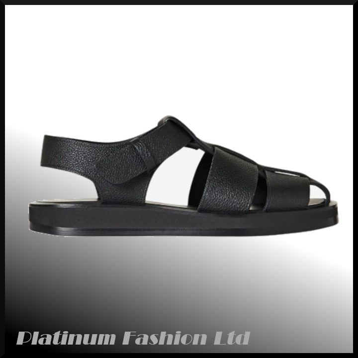 【The Row】Fisherman Sandal in Grained CalfskinLeather Black