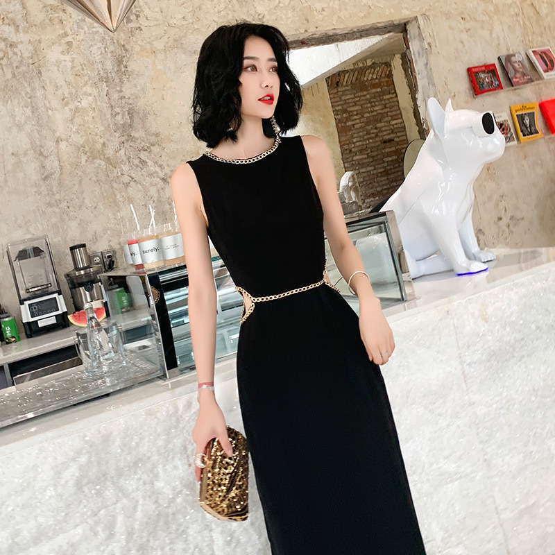 ドレス ロング ブラック パーティー 結婚式 フレア レース 韓国