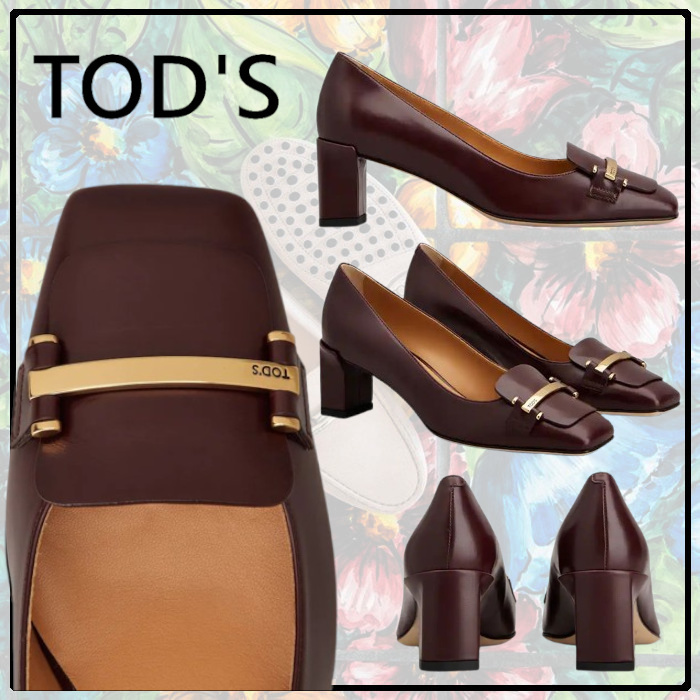 TOD'S(トッズ)◆直営買付 レザー ロゴ メタルバー パンプス 5cm