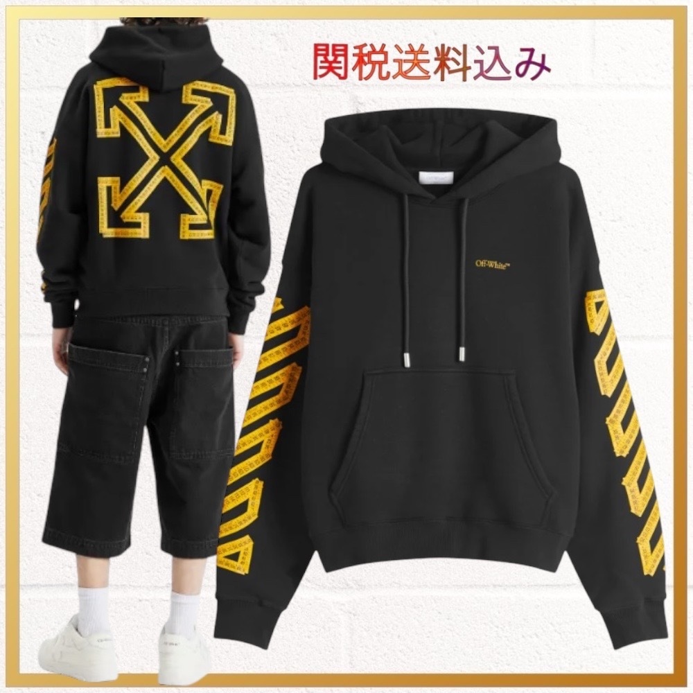SALE 関税送料込 Off-White テープ アロー スケート パーカー 黒