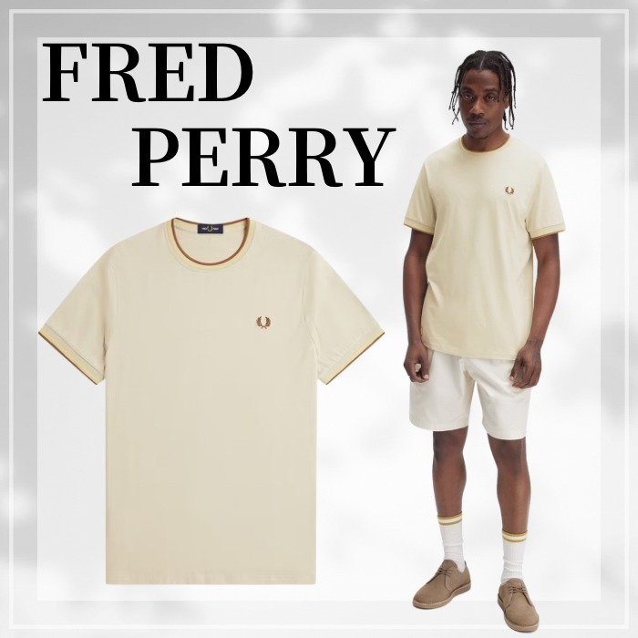 FRED PERRY☆ Twin Tipped T-Shirt OATMEAL/GOLD/SHADED STONE