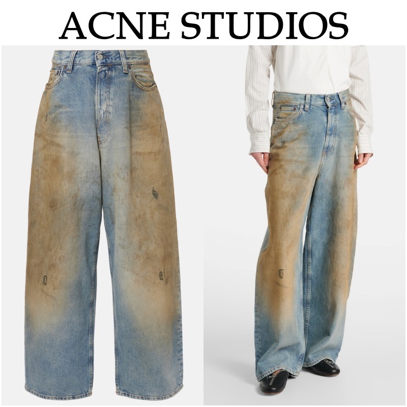 【Acne Studios】ダメージ加工ミッドライズワイドレッグジーンズ