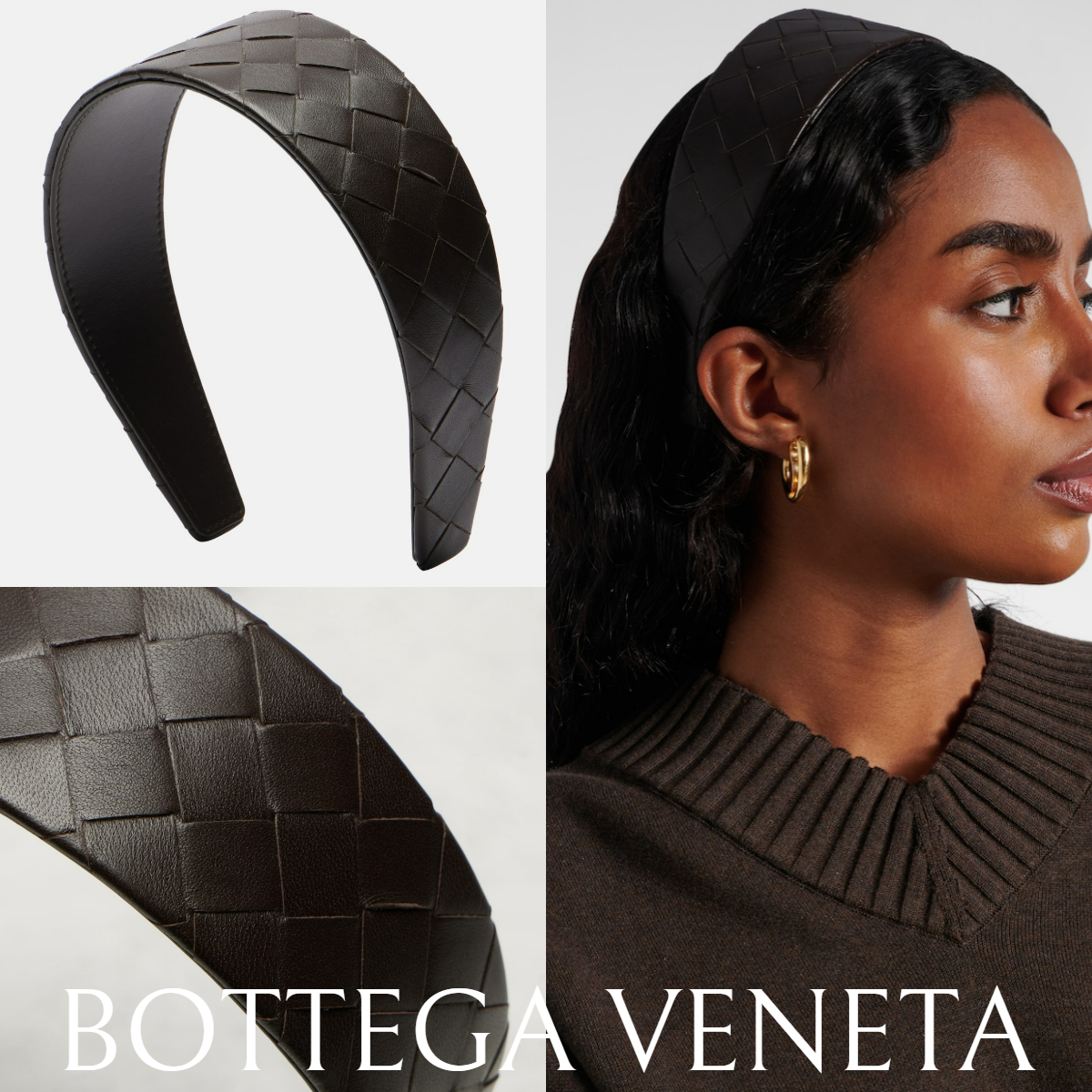 上品*BOTTEGA VENETA*イントレチャート レザー カチューシャ