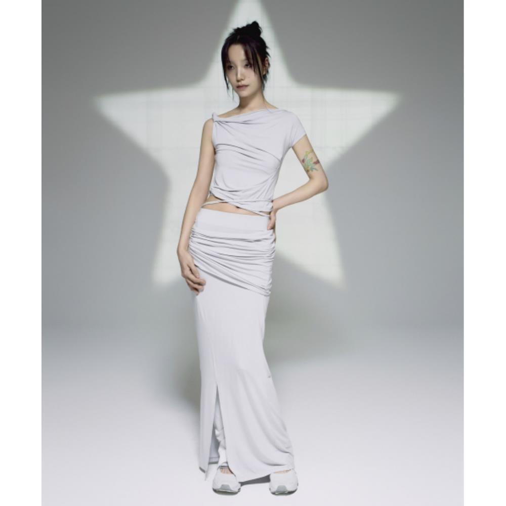 ◆ojos◆ Layering Draped Maxi Skirt Warm Grey 25SS-SK04-WGR