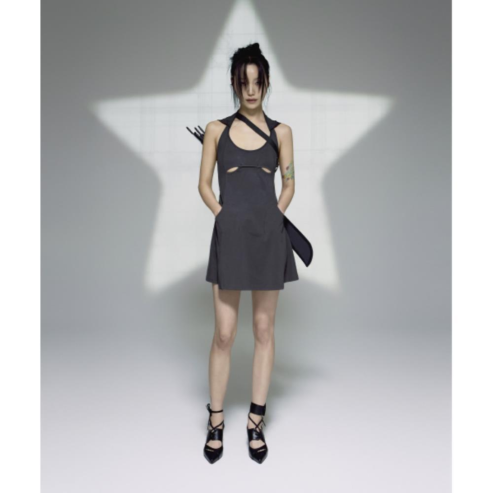 ◆ojos◆ Halter Hoodie Apron Dress Charcoal 25SS-OP01-CC