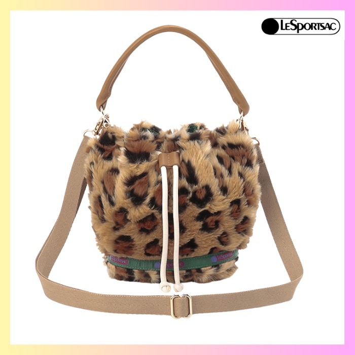 ★LeSportsac★SM DRAWSTRING BAGウォームキャメルレオパード