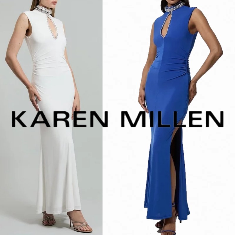 【KAREN MILLEN】クリスタル ジャージークレープマキシドレス