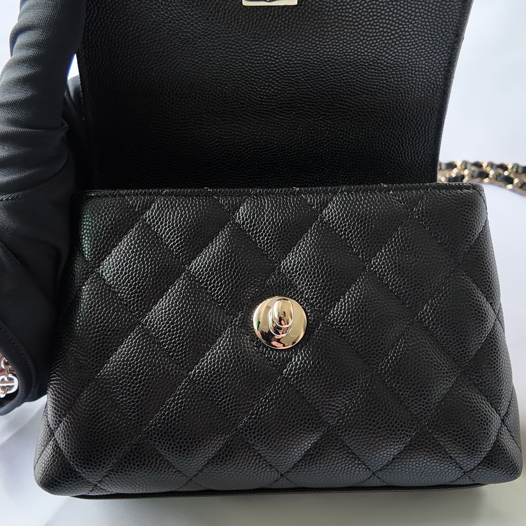 CHANEL ミニココハンドル 14.5cm チェーン ブラック キャビア