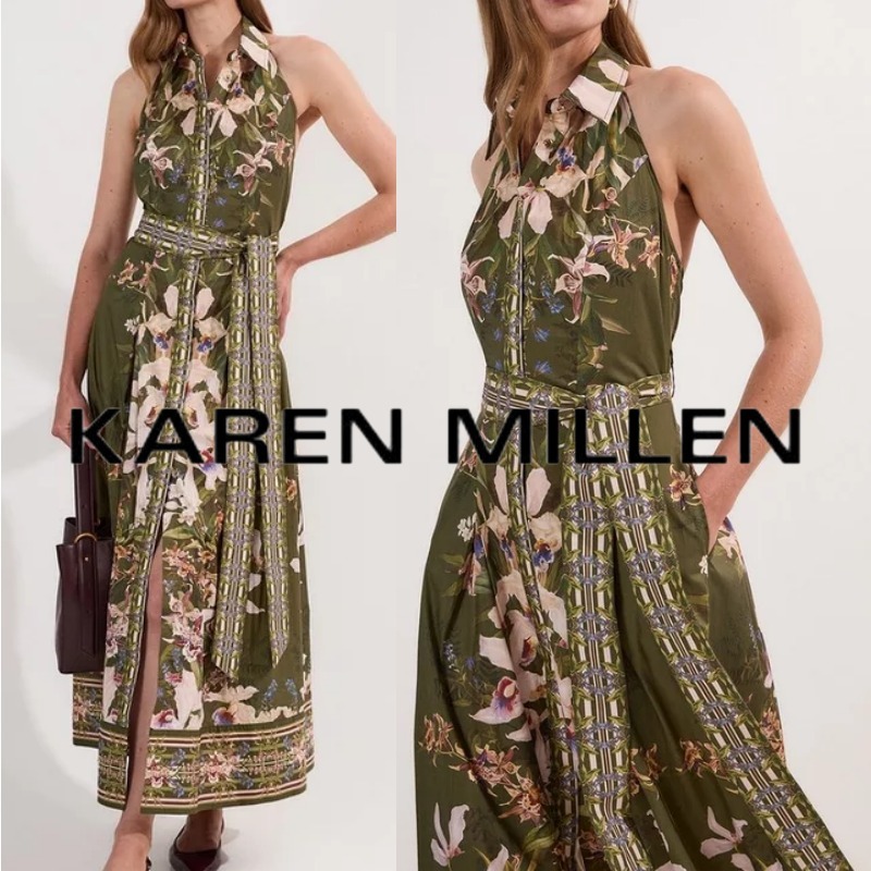 【KAREN MILLEN】コットンサテンフローラル ホルタードレス