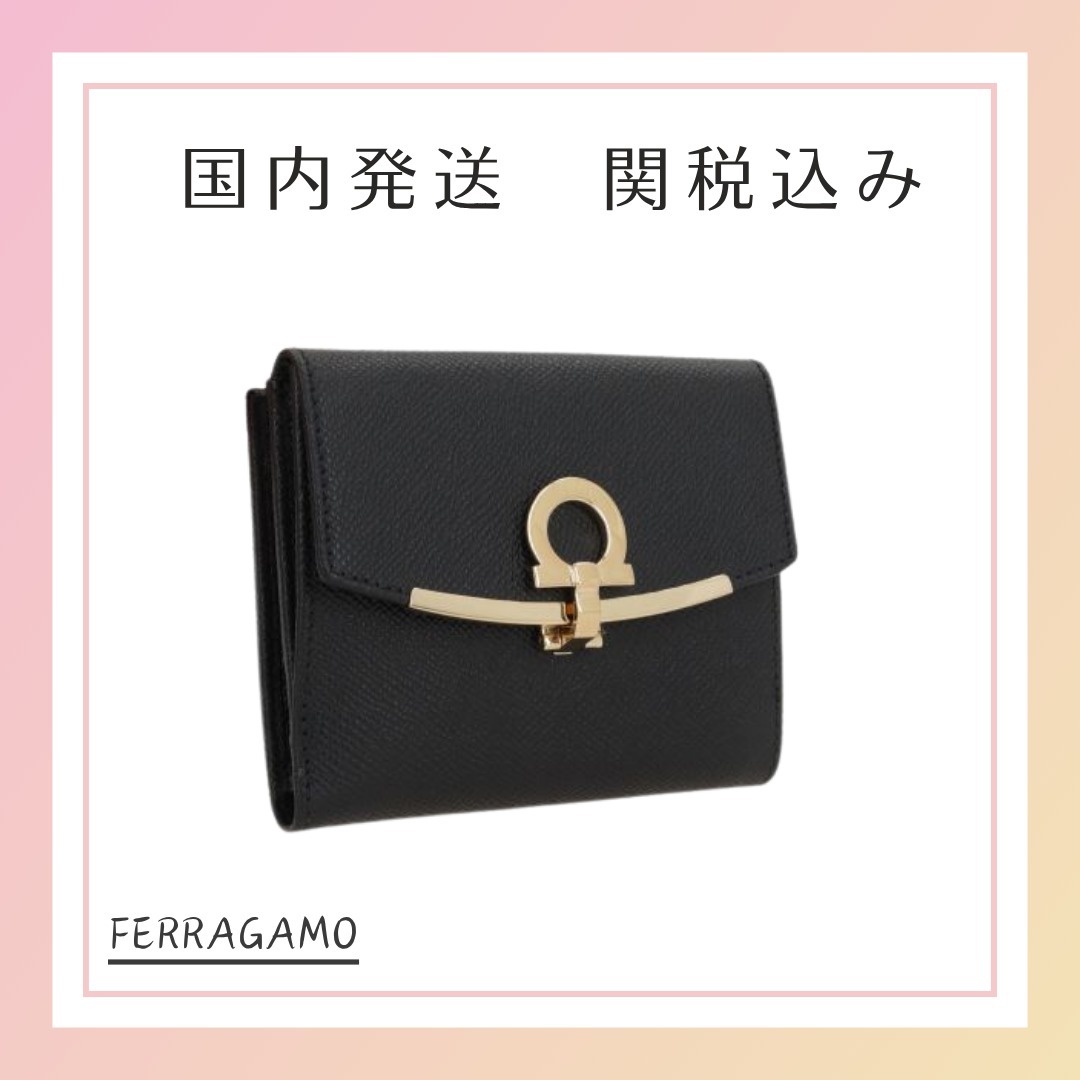 折りたたみ財布 FERRAGAMO Gancini compact wallet in textured leather