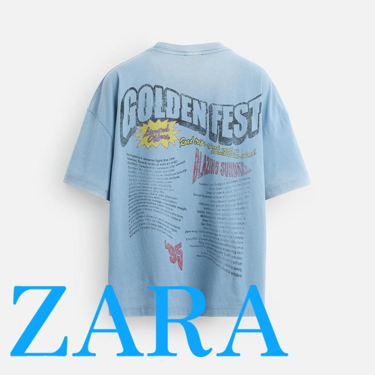 【ZARA】ウォッシュ加工プリントTシャツ 6224/479/406