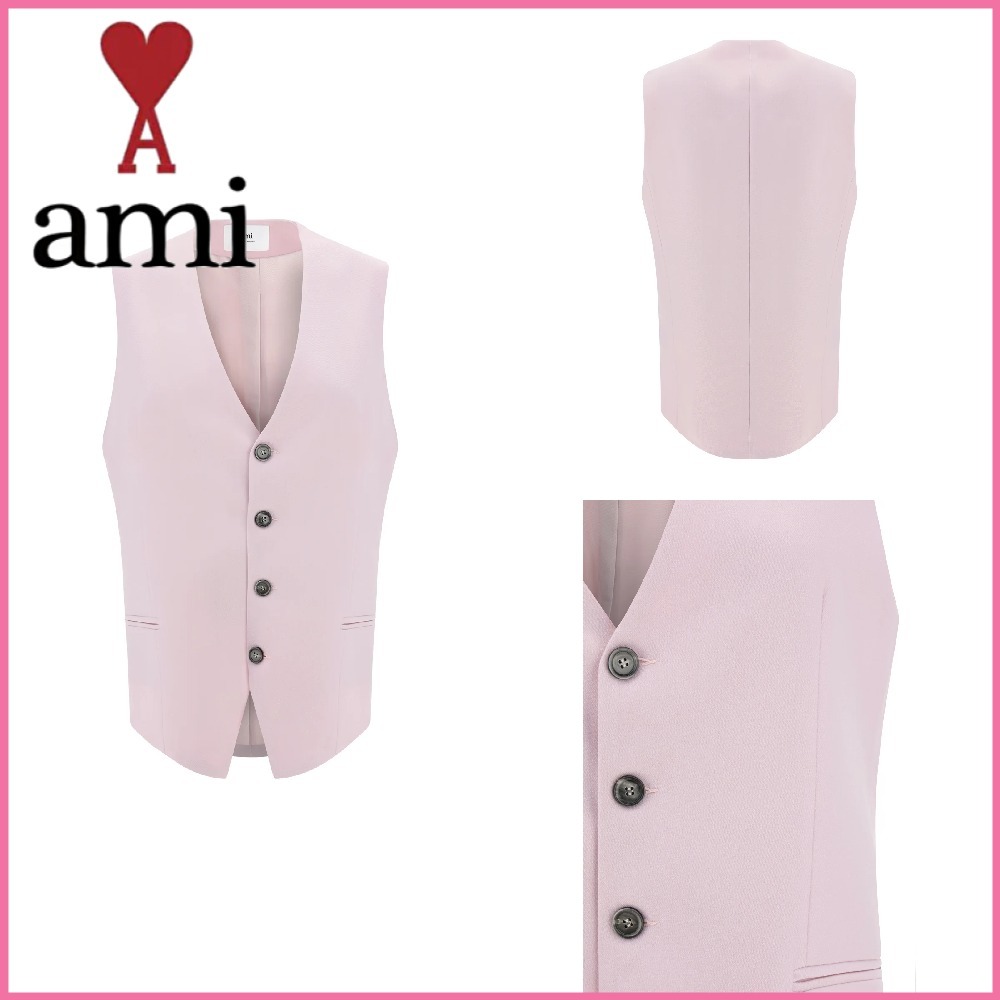 SALE【AMI】Vネック ノースリーブ ボタン付きチョッキ