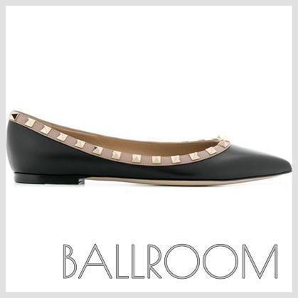 フラットシューズ VALENTINO GARAVANI ROCKSTUD LEATHER BALLET FLATS