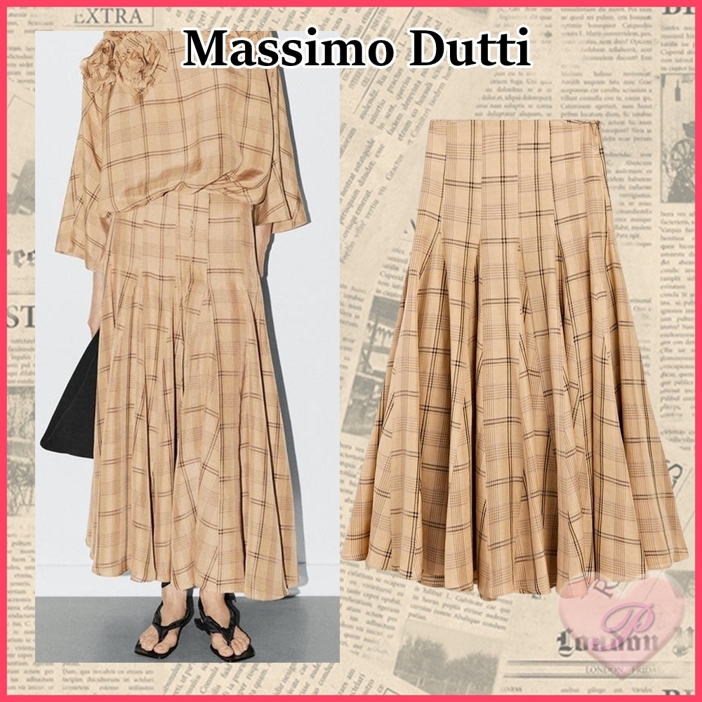 【Massimo dutti】STUDIO☆チェック柄ゴデットスカート