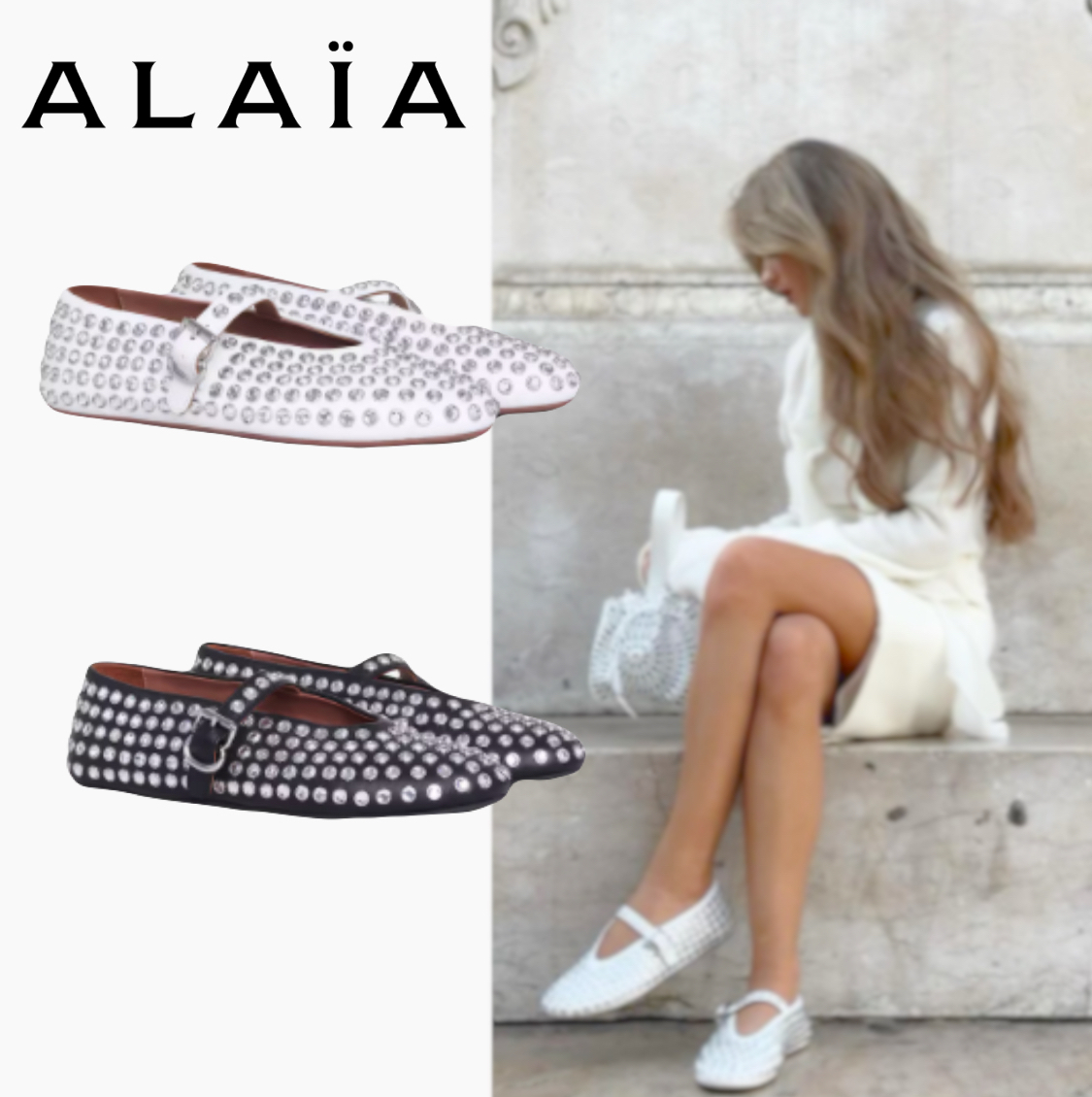 【トレンド♪】ALAIA ラインストーン ラムスキン製バレリーナ