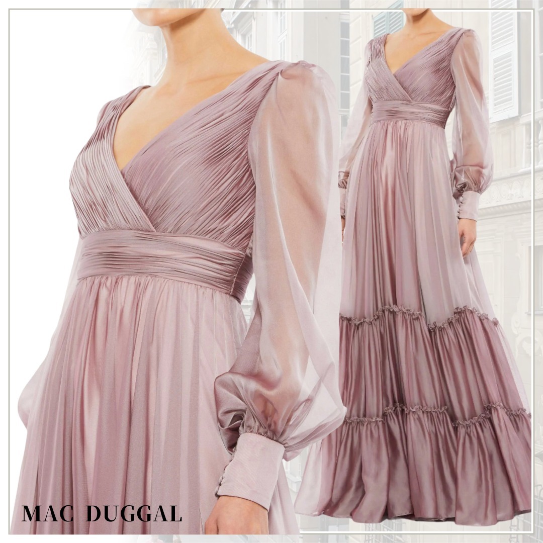 【Mac Duggal】フェイクラップイリュージョンビショップスリーブ