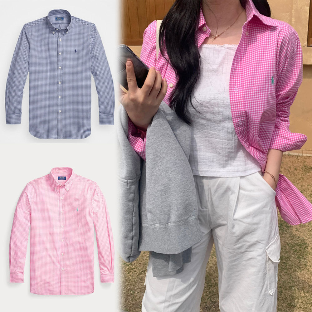 【即発】【POLO】伸縮性のあるギンガムチェックシャツ