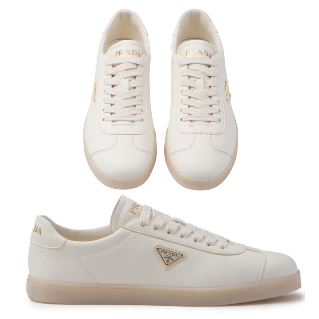 【新作】PRADA LANE レザースニーカー アイボリー メンズ