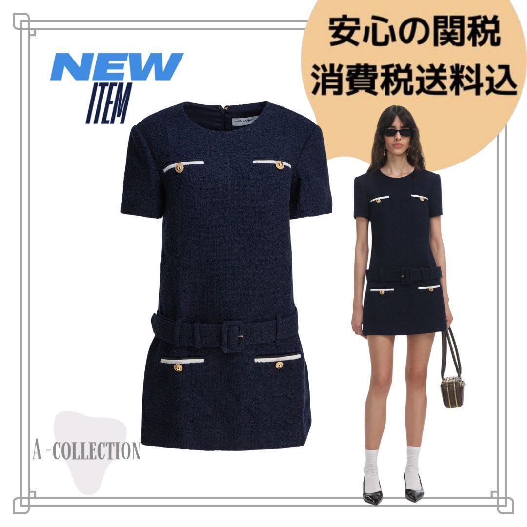 セルフポートレート ネイビー ブークレ ミニドレス ワンピース